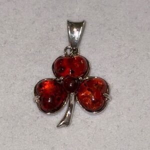 Vintage ENP 925 Sterling Silver Amber Clover Lucky Charm Necklace Pendant